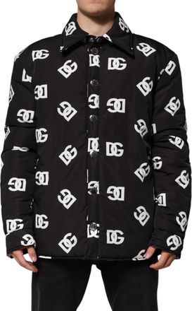 Dolce & Gabbana Mens Black Dg Monogram Nylon Windbreaker Jacket Clothing