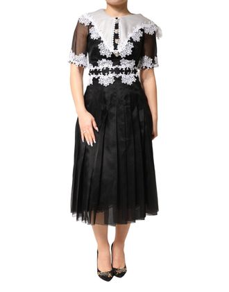Dolce & Gabbana Womens Macram&eacute; Lace Silk Dress Black