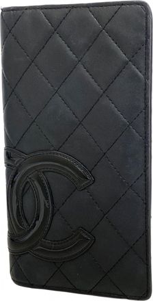 Chanel Black Leather Long Wallet (Bi-Fold) (Pre-Owned)