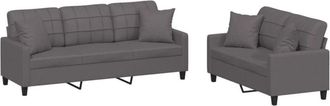 vidaXL Vidaxl - Juego De Sof&aacute;s Con Cojines 2 Piezas Cuero Sint&eacute;tico Gris