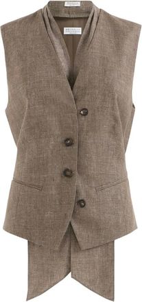 Brunello Cucinelli Chaleco de lino con cintur&oacute;n - Jackets - Mujer - Marr&oacute;n - L