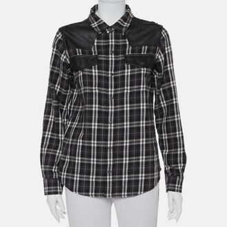 Current Elliott Current/elliott Monochrome Checkered Cotton Faux Leather Detail Button Front Shirt