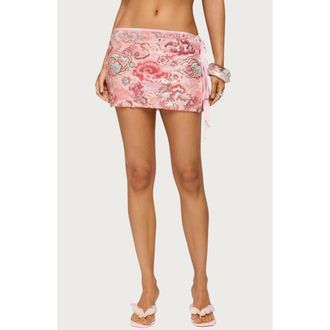 Edikted Sequin Beaded Side Tie Miniskirt in Pink at Nordstrom, Size X-Large