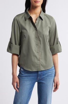 Wit & Wisdom Roll Tab Button-Up Shirt in Grape Leaf at Nordstrom Rack, Size X-Small