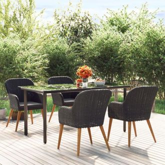 vidaXL Juego De Comedor De Jard&iacute;n 5 Piezas Con Cojines Negro Vidaxl