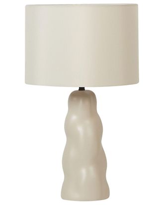 Beliani Lampada Da Tavolo In Ceramica Con Paralume A Tamburo Beige Beige Vilar