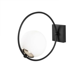 Wonderlamp Aplique de pared negro en forma de aro con esfera de cristal opal