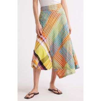 Free People Rivoli Patchwork Plaid Cotton Midi Skirt in Pop Combo at Nordstrom, Size 10