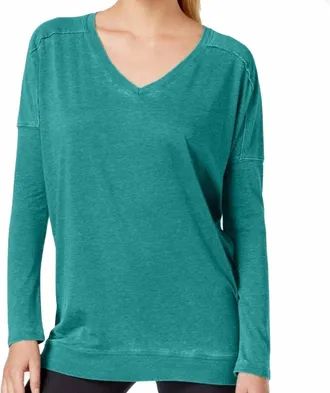 Calvin Klein Performance Long Sleeve V-Neck Top In Teal