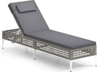 Costway Rattan Sun Lounger 6-Level Adjustable Garden Chaise Lounge Chair-Grey