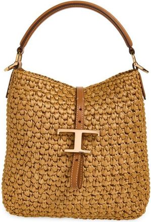 Tod's T Timeless Crochet Raffia & Leather Bucket Bag in Naturale/kenia at Nordstrom