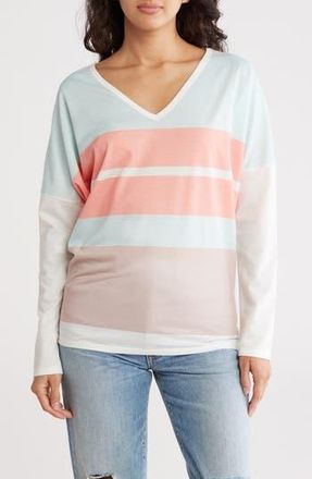Go Couture V-Neck Dolman Sleeve Sweater in Ivory Rose Dusty Blue Print at Nordstrom Rack, Size X-Large