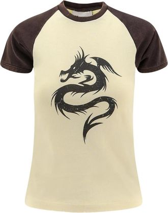 Coperni Logo Print Crew-neck T-shirts en Polos - Dames - T-shirts - Beige - L - Katoen - Tops