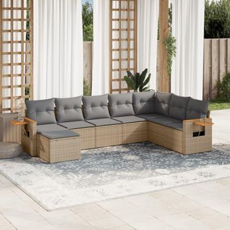 vidaXL Juego De Sof&aacute;s De Jard&iacute;n Con Cojines Beige 8 Pzas Rat&aacute;n Pe Vidaxl