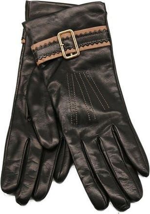 Portolano Buckle Leather Gloves in Black/Dark Flax at Nordstrom Rack, Size 7.5