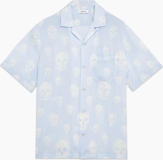 Alexander McQueen Alexander Mcqueen Mens Skull Print SS Hawaiian Shirt Blue - Size: 40/Regular