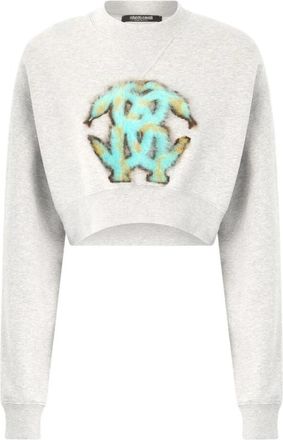 Roberto Cavalli Slang Monogram Cropped Sweatshirt - Dames - Sweatshirts - Grijs - XS - Katoen - Hoodies & sweatvesten