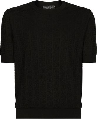 Dolce & Gabbana Monogram Jacquard Trui met Korte Mouwen - Heren - Ronde hals truien - Zwart - 2XL - Truien & Vesten