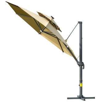 OUTSUNNY 3m Cantilever Parasol Solar Lights Power Bank Base 360&deg; Spin Beige | TJ Hughes