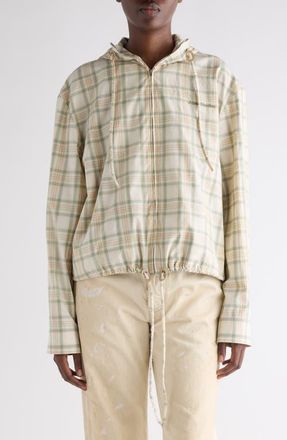 Acne Studios Check Organic Cotton Hooded Jacket in Green/Orange at Nordstrom, Size 10 Us