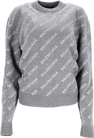 Balenciaga trui met logo over de hele trui in grijze wol