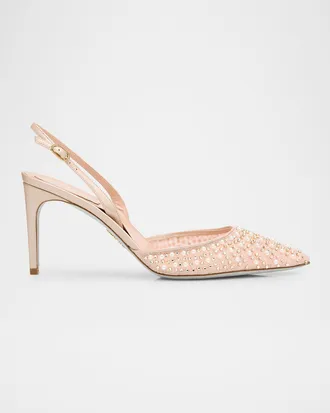 Rene Caovilla Cinderella Embellished Mesh Slingback Pumps