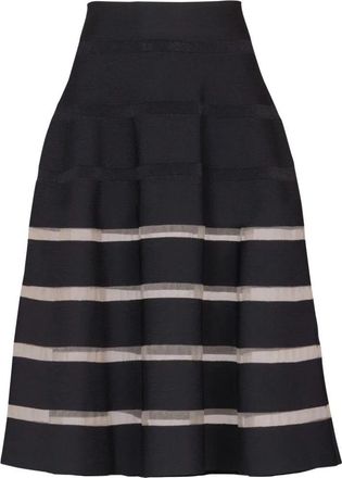 Balmain Stripes Viscose Knit Flare Long Skirt