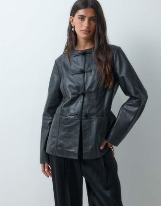 Asos giacca slim fit in vera pelle nera-Nero