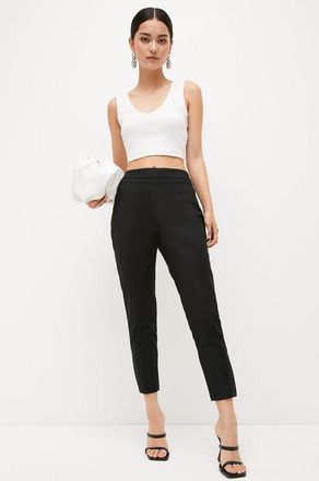 Karen Millen Womens Petite Essential Techno Woven Crop Trouser - Black Cotton - Size 12 UK