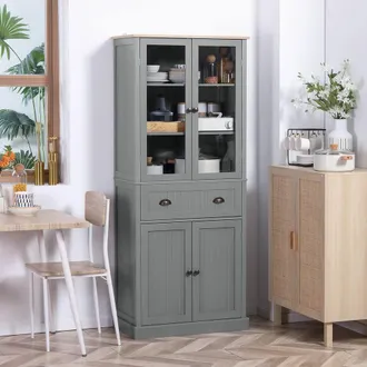 HOMCOM Tall Kitchen Cupboard, 5-tier Storage Cabinet with Adjustable Shelves in Grey