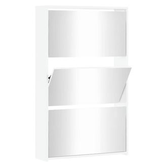 Berkfield Home Shoe Cabinet with Mirror 3-Layer High Gloss White 63x17x102.5 cm