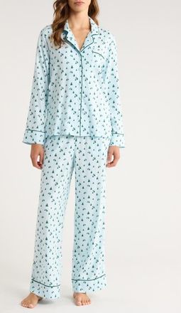 Nordstrom Cozy Cotton Blend Flannel Pajamas in Blue Festive Tree at Nordstrom, Size X-Small