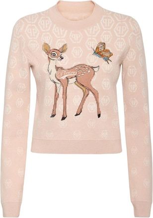 Philipp Plein Rondgebreide Pullover met Fee&euml;nborduurwerk Monogram - Dames - Ronde hals truien - Beige - M - Katoen - Truien & Vesten