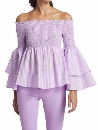 L'agence Denver Off-Shoulder Blouse In Lavender/white Stripe