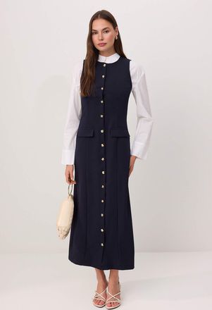 Trendyol Modest Dames Donkerblauw Effen Maxi Mouwloos Casual Recht Modest Jurken
