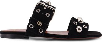 Valentino Garavani Studded Buckle Flats - Dames - Sandalen - Zwart - 40 EU - Leer - Schoenen