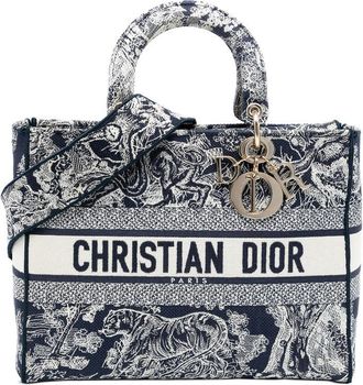 Dior Pre-owned Dior Large Embroidered Canvas Toile de Jouy Lady D Lite Unisex 50-MA-0231