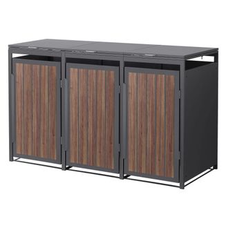 ML Design Cobertizo para 3 cubos de basura 240l antracita roble oscuro con tapa