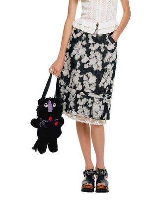 Anna Sui Rose Illusion Denim Lace Trimmed Skirt in Black at Nordstrom, Size 10