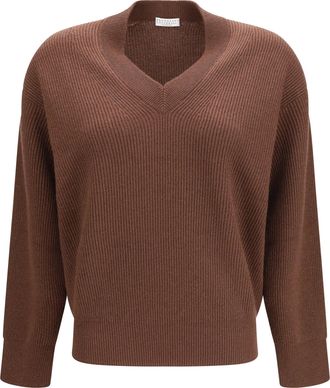 Brunello Cucinelli Cashmere V-Neck Sweater - Brown