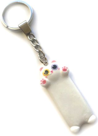 Generic KEYRING - Cat - Resin Pendant. Split Ring. Key Ring. Cute Cartoon Cat Keychain (Yellow An Lilac Eyes)