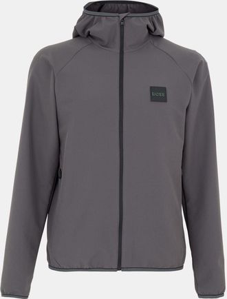 HUGO BOSS Mens Future Solid Patterned Hooded Zipped Pocket Windbreaker in Dark Grey - Size Small