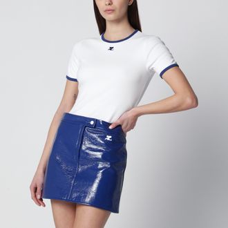 Courr&egrave;ges T-shirt girocollo a contrasto in cotone bianca/blu