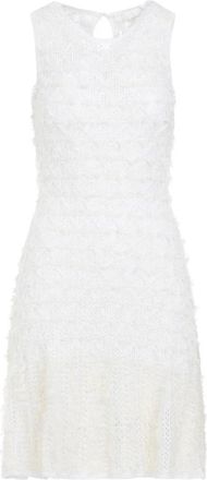 Chlo&eacute; Nude Neutrals Jurk met Franjes - Dames - Korte kleedjes - Wit - XS - Wol - Kleedjes
