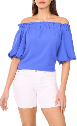 Vince Camuto Off the Shoulder Crinkle Twill Top in Dazzling Blue at Nordstrom, Size Medium