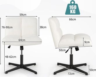 Costway Armless Home Office Chair Swivel Desk Chair Height Adjustable Task Vanity Chair