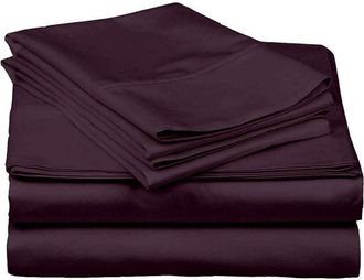 OEM Juego De Cama De 4 Piezas, 8 Hilos/cm&sup2;, Sat&eacute;n De Algod&oacute;n Egipcio Al 1%, Color Ciruela Liso, Tama&ntilde;o Queen, Calidad De Hotel De Alta Gama, Apto Para Col