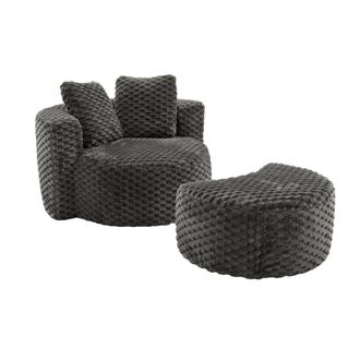 Urban Meuble Sill&oacute;n gigante de piel sint&eacute;tica con reposapi&eacute;s, gris oscuro