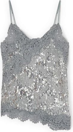 Motivi Tule top met pailletten en kant - Dames - Tops zonder mouwen - Grijs - L - Tule - Tops