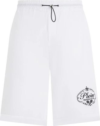Philipp Plein Linnen Shorts met Trekkoord Tennis Club - Heren - Korte Broeken - Wit - 2XL - Linnen - Korte Broeken